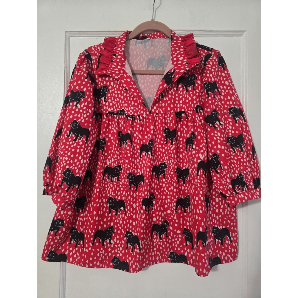 Source Unknown Red Blouse with Black Horse Print